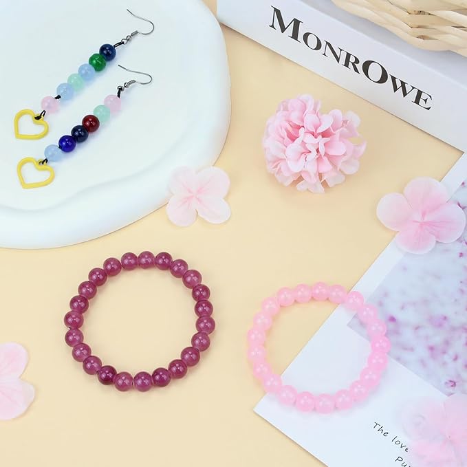 500Pcs Pink Glass Beads 8mm for Bracelets and Necklaces, Round Crystal Glass Beads for Bracelet Jewelry Making Kits Earring DIY Crafts(Pink)