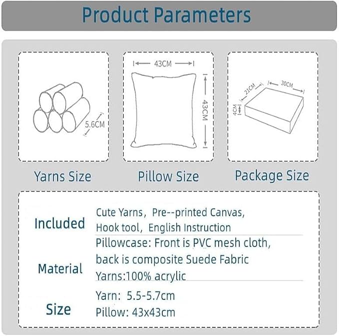 Black Cat Face Latch Hook Kits Pillow DIY Rug Crochet Hook Cushion Making Kits Printed Pattern Canvas Crochet Needlework Hooking Pillow Cover Easy to Starter DIY Kits 43x43cm