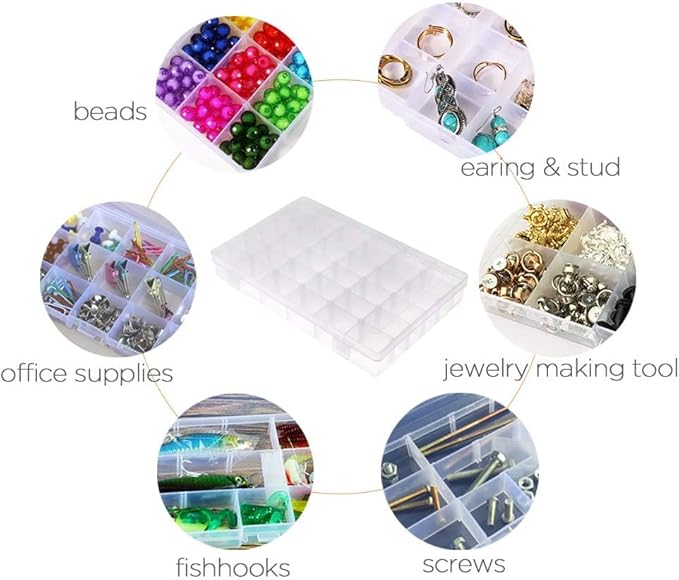 Opret 2 Pack 36 Grids Plastic Storage Box Clear Organizing Containers Craft Organizers and Storage with Adjustable Dividers for Washi Tapes Thread Craft Jewelry Fishing Tackles, Size 10.8×6.8×1.7in