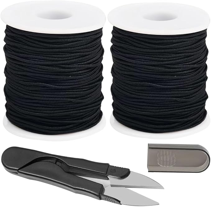 1mm Stretchy Bracelet String, QBJAYTY 328FT Elastic Bracelet String Cord for Bracelet Making, Stretchy Elastic String Cord for Beads Beading, Black 2 Rolls