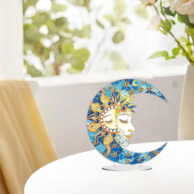 hyzsj DIY Diamond Desktop Ornament Moon,Crystal Diamond Art Painting Tabletop Ornaments Single Sided,Ornament for Adult Beginner Home Office Decor Crafts Gift