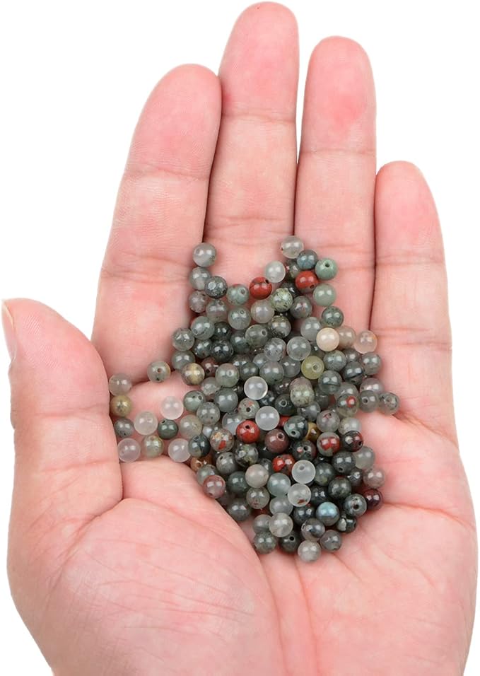 bymitel 210pcs natural crystal beads stone gemstone round energy healing loose beads with stretch cord for jewelry making bracelets anklets (bloodstone, 4mm 210pcs)