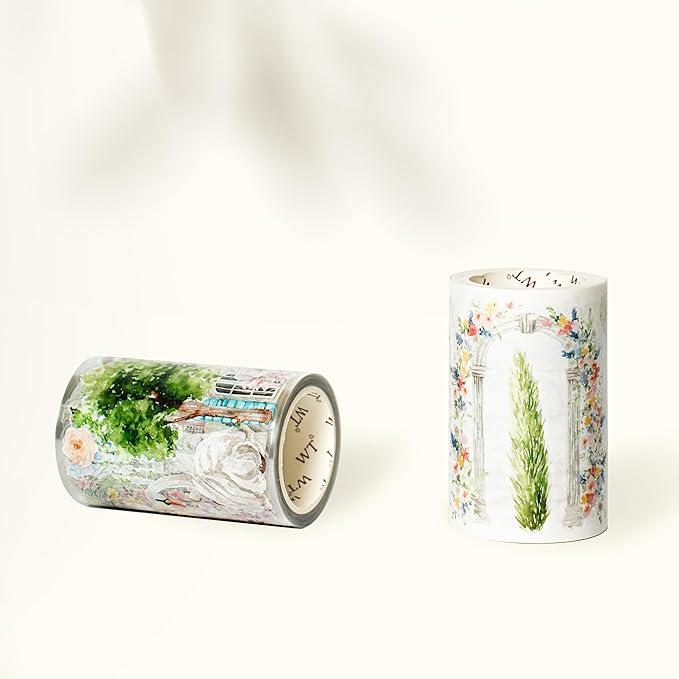 WT Pre-Cut French Courtyard Wide Washi Tape, Single Roll, Romantic European Courtyard Style with Floral Designs, Decorative Washi Paper Tape for Journaling, Scrapbooking, Planner, DIY Crafts