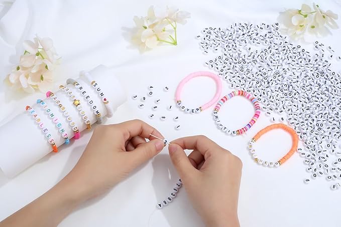 LAIDANLA 1000PCS Acrylic Number Beads Black Number White Round Bead 7×4mm for Jewelry Bracelets Necklaces Key Chains Making
