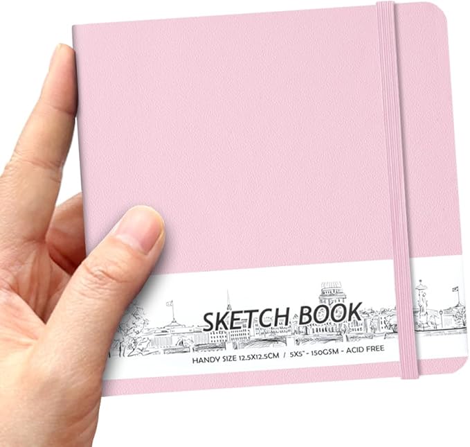 qianshan 5" x 5" Hardcover Sketch Book,Small Mixed Media Sketch Pad,58 Sheets 150GSM Acid-Free Artist Drawing Paper,Travel Journal Blank Notebook for Adults Painting,Illustration,Art Supplies.Pink