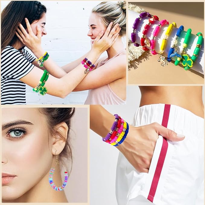 10 Strands Clay Bead for Friendship Bracelets, Heishi Beads for Bracelet Stack, Bright Color for Adults (Hot Pink)