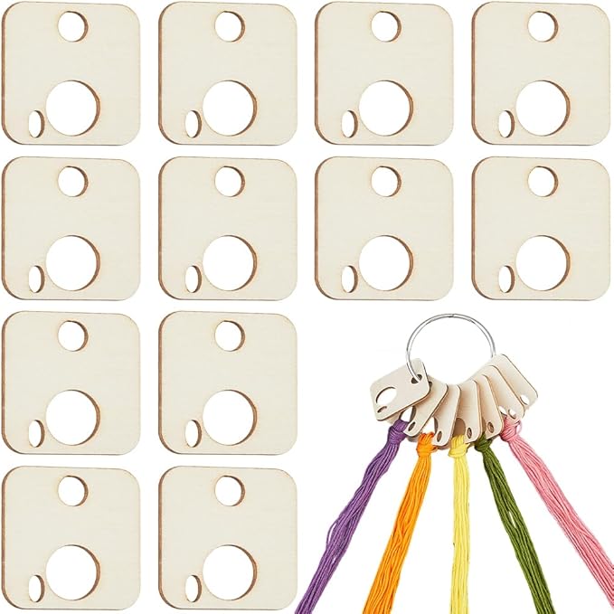 GORGECRAFT 100Pcs Wood Thread Embroidery Floss Organizer Square Cross Stitch Bobbins 1.6x1.6 Inch Wooden Board Card Sewing Thread Winding with Floss Ring for Cross Cotton Craft DIY Sewing Storage