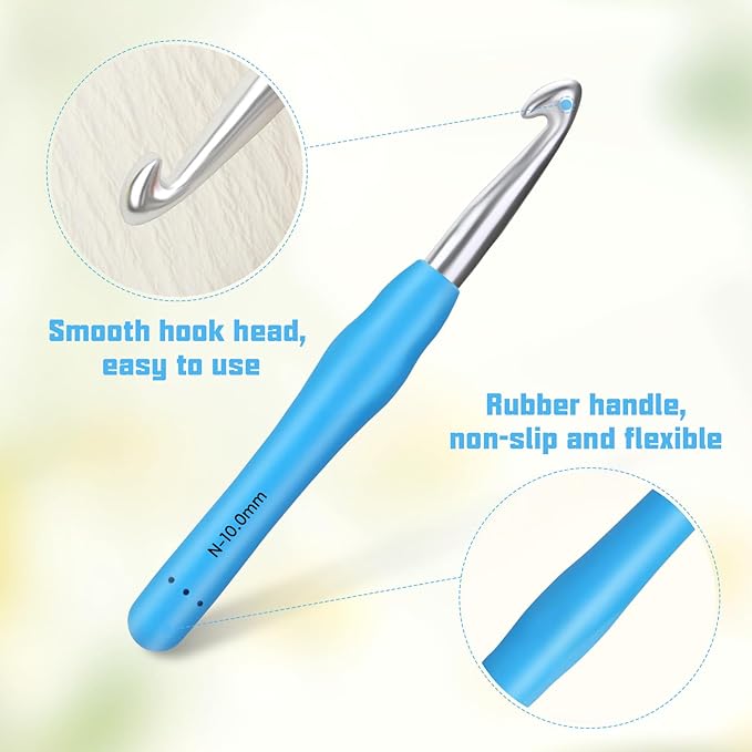 Crochet Hook, 10.0 mm Ergonomic Crochet Hook, Crochet Needles, Ergonomic Handle, Knitting Needles with Soft Handle Beginners and Experienced Crochet Hobbyists (10.0 mm)