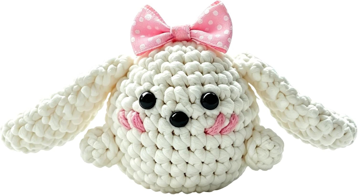 BUNUKY Beginner Crochet Kit, Snowy Bunny Amigurumi Starter Kit with Easy Video Tutorials, Complete DIY Rabbit Craft Kit Gift for Adults, Teens & Girls