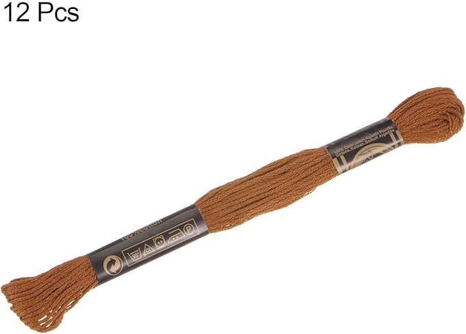 HARFINGTON 12 Skeins Embroidery Floss 8m Each Egyptian Long Fiber Cotton Cross Stitch Thread 26S/2x6 for Embroidery Projects Bracelet, Light Brown
