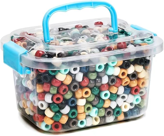 gaganiu pony beads 1100+ pcs – earth tone plastic kandi beads in jar for bracelets, hair braids, jewelry making & diy crafts