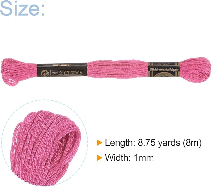 HARFINGTON 12 Skeins Embroidery Floss 8m Each Egyptian Long Fiber Cotton Cross Stitch Thread 26S/2x6 for Embroidery Projects Bracelet, Light Fuchsia
