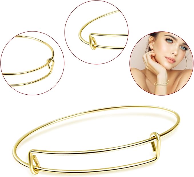 UPINS 60Pcs Gold Expandable Bangle Bracelets Adjustable Wire Blank Women Bracelets for DIY Jewelry Making