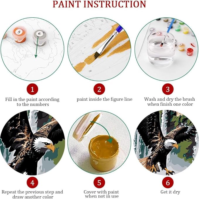 Axquilon Framed Paint by Numbers Kit for Adults-Eagle Adult Paint by Number Kits with Easel, Easy Adults' Paint-by-Number Kits Oil Painting for Gift Home Wall Decor 8x12in