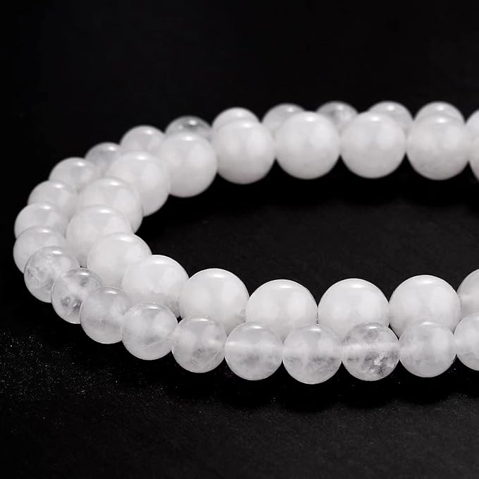 youngbling natural gemstone beads for jewelry making,8mm white jade polished round smooth stone beads,genuine real stone beads for bracelet necklace 15 inch