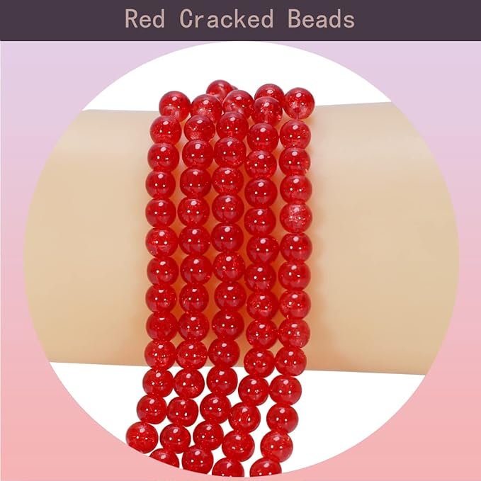 1050pcs Red Crackle Glass Beads Handcrafted Round Lampwork Smooth Loose Beads for Bracelet & DIY Jewelry Making 6mm