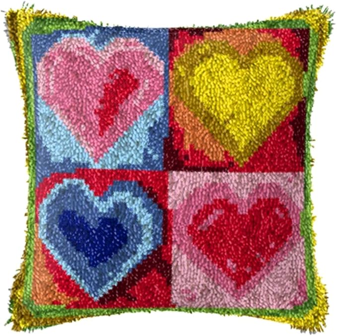 LAPATAIN Latch Hook Kits for DIY Throw Pillow Cover,Love Needlework Cushion Cover Hand Craft Crochet 17x17inch
