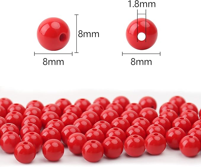 bonny boxx 500pcs 8mm smooth red acrylic round beads, plastic resin bubblegum balls chunky gumball beads for necklace and bracelet making, crafting supplies