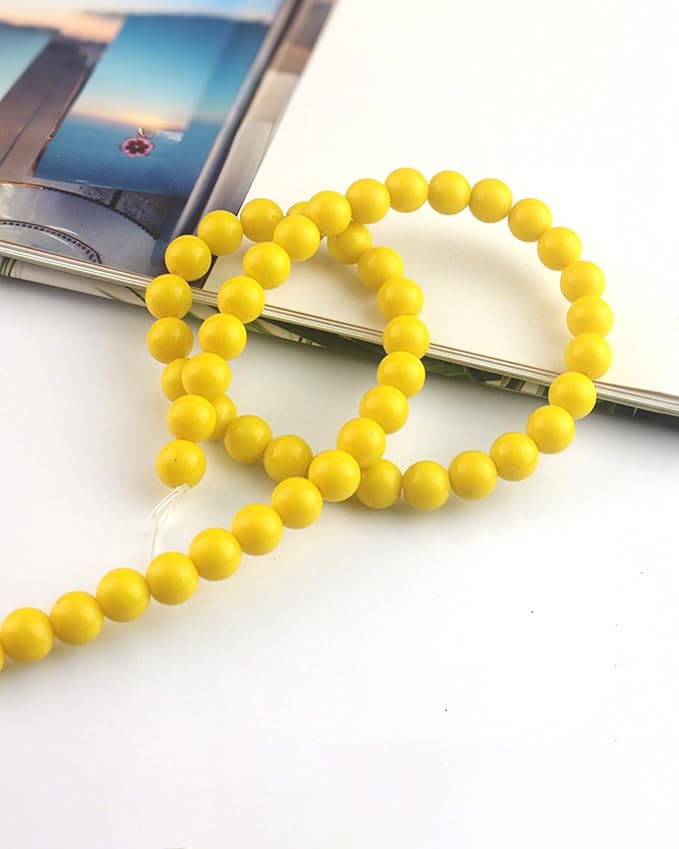 8mm Glass Beads 46PCS Glass Beads for Jewelry Making Charm Round Loose Bead for Bracelet Making Kit (Dark Yellow Glass)