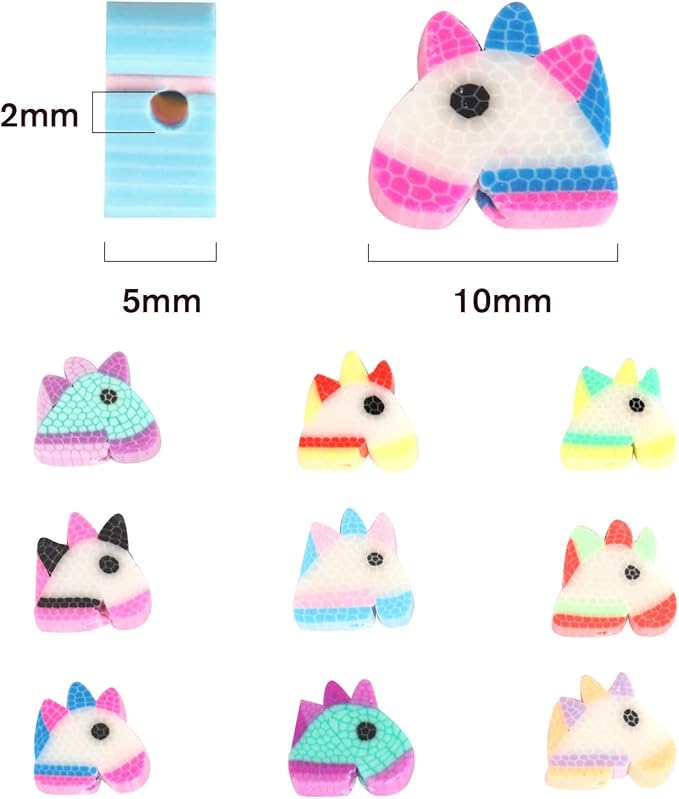 200PCS Colorful Unicorn Polymer Clay Beads 10mm Mixed Handmade Polymer Clay Spacer Beads Kit Bulk for Jewelry Making DIY Bracelet Necklace