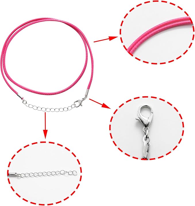 10 Pcs 2.0mm Leather Necklace Cords with Clasp,Waxed Cords,Necklace Ropes for Pendants and Jewelry Making(Rose Red)