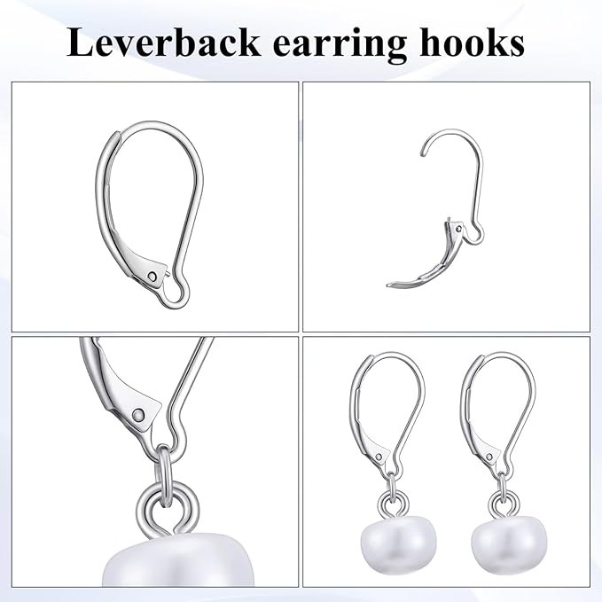 50pcs leverback earring hooks,stainless steel lever back earring findings, french ear clasps for dangles earrings diy jewelry making, smooth to open & close (silver)