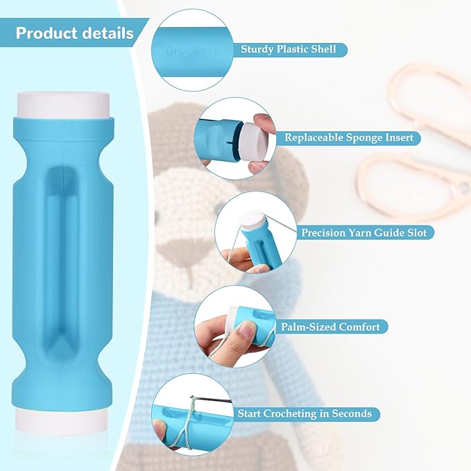 Crochet Loop Guide for Beginners, Durable Plastic 4" Crochet Holder with 6 Replaceable Sponges, Reusable Yarn Guide Tool Accessories for All Yarn Types, Easy Start Crochet Ring Aid (Blue)