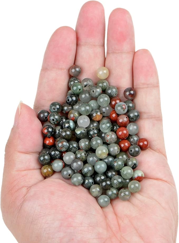 bymitel 210pcs natural crystal beads stone gemstone round energy healing loose beads with stretch cord for jewelry making bracelets anklets (bloodstone, 6mm 210pcs)