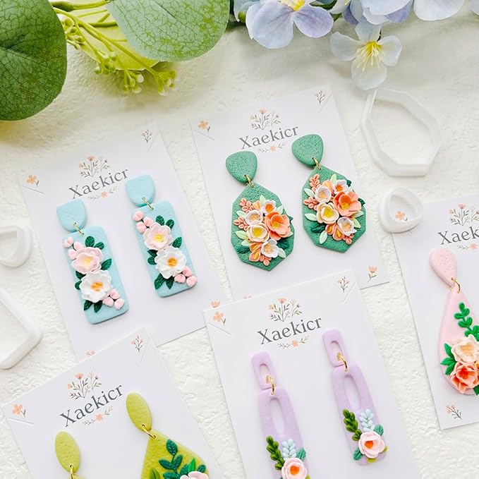 Spring Floral Polymer Clay Cutters Set – Teardrop & Geometric Clay Cutters, Polymer Clay Molds for Clay Earring Cutters, Clay Tools