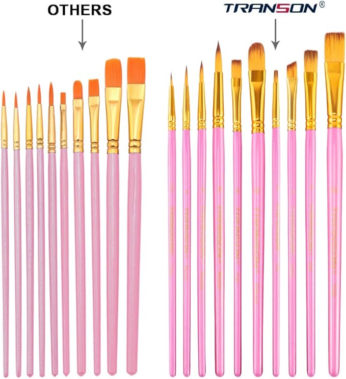 Transon 20pcs Bulk Artist Paint Brush Set for Acrylic Watercolor Gouache Hobby Craft Face Painting Pink