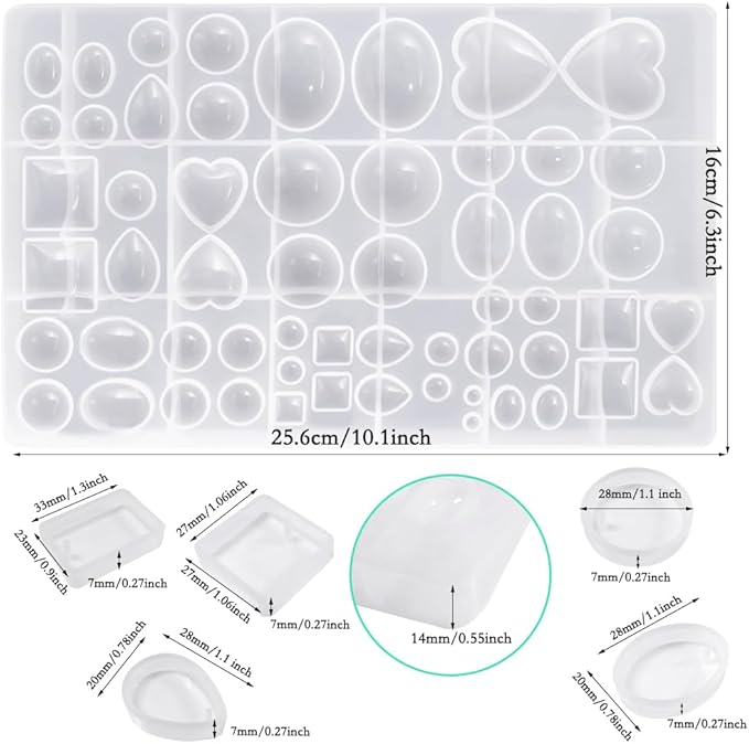 Jewelry Casting Molds DaKuan Large Gem Jewelry Silicone Casting Mold and 20pcs Silicone Pendant Resin Molds with Hanging Hole (5 Styles) for DIY Resin Crafts