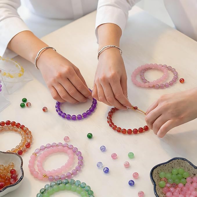 DIPSEOI 8mm Glass Beads for Bracelet Kit - 3000 Pcs Jewelry Making Kits Bead DIY with Spacer Charms (Multicolor 6 Boxes)