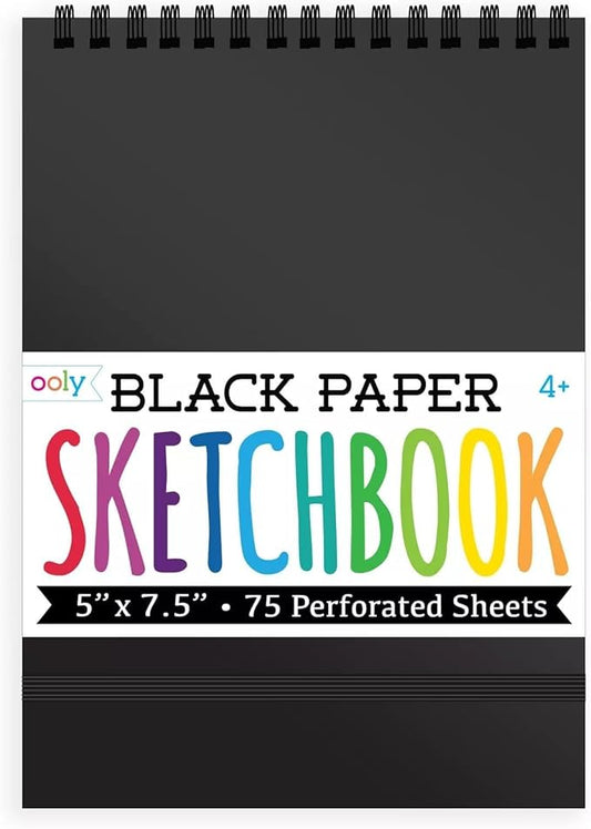 OOLY DIY Cover Small Sketchbook, 5 x 7.5 Inches, Black Paper Sketchbook, Drawing Book for Kids, Artists Drawing Pad for Gel Pens and White Pencils
