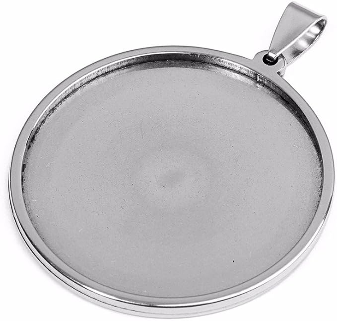 10pcs stainess steel cabochon base setting 20mm 25mm 30mm round cameo pendant trays diy jewelry blank bezel for necklace making (25mm)