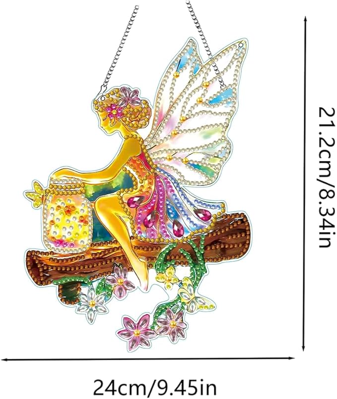 hyzsj DIY Hanging Diamond Art Pendant Painting Kit,Acrylic 5D Fairy Painting Window Pendants, Special Crystal Gem Craft Painting Kit Ornament 8.3x9.4inch