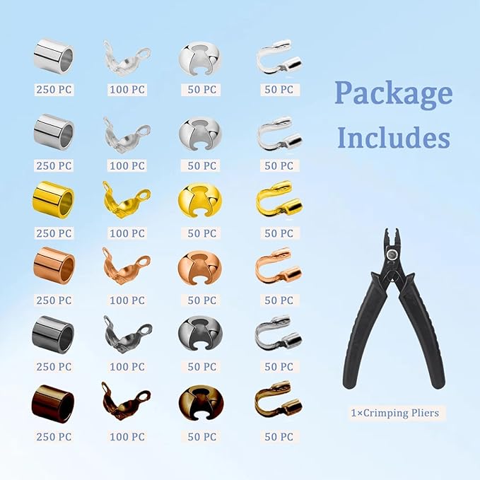 2700 Pieces Crimp Beads Supplies for Jewelry Making,Knot Covers, Crimp Tubes and Wire Guardians with Crimping Pliers for DIY Jewelry Bracelets Necklaces Making