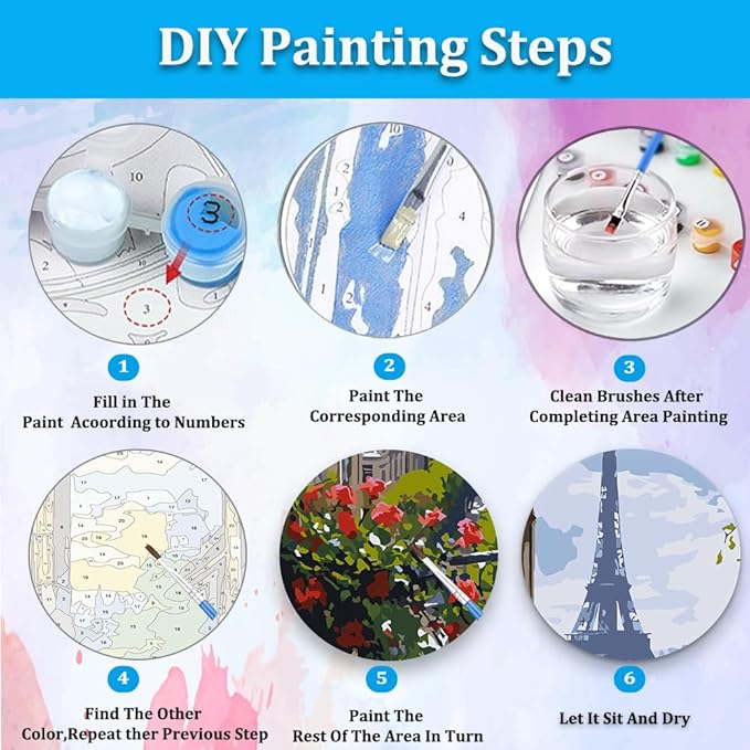 Artunion Paris Window View Paint by Numbers Kit for Adults, Eiffel Tower City Paint by Number Kits, DIY Oil Painting Paint by Number Kits on Canvas Arts Craft for Home Wall Decor 16x20 Inch