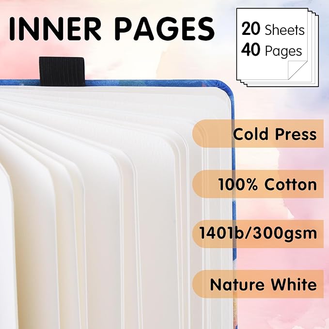 Watercolor Art Sketchbook,5 x 5 inches Portable Hardcover Journal Sketchbook,30 Sheets 140lb/300gsm Acid-Free Drawing Paper,Travel Mixed Media Notebook for Beginners Artists,Oil Painting Cloud