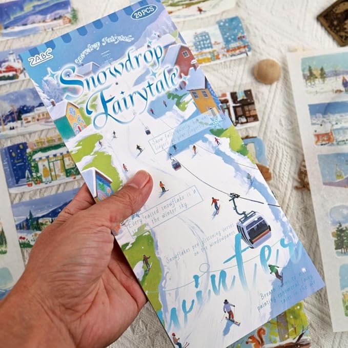 20 Sheets Pre-Cut Winter Scenery Scrapbook Sticker Book for Scrapbooking Supplies, Dual Washi and PET Materials Decorative Stickers for Journaling, Collage, Bujo, Crafts, 4.5 x 9.8 inches