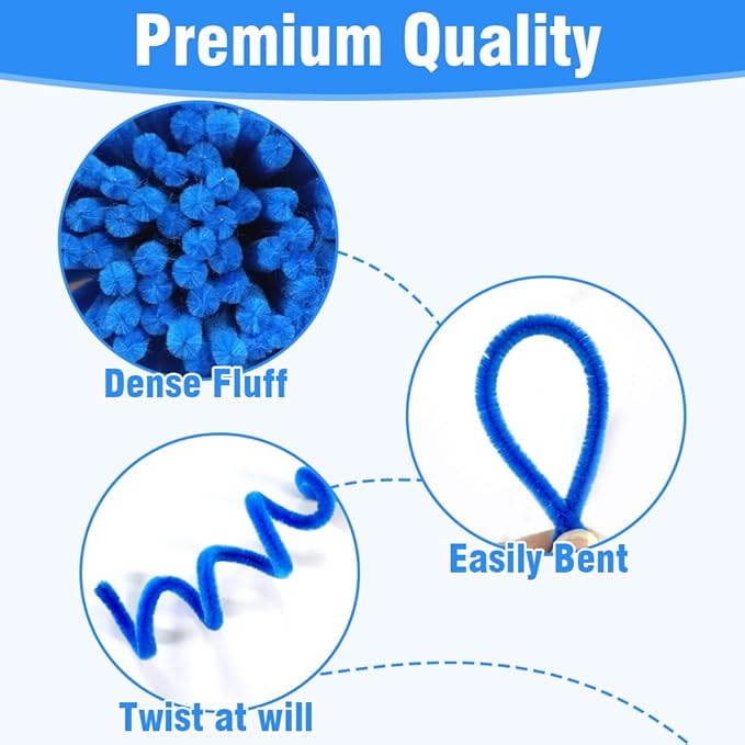 985-Piece Jumbo Size Premium Muti-Color Pipe Cleaner Craft Kit with Floral Supplies - Chenille Stems, Flower Wires, Stamens & Video Tutorial for Wedding Decorations (Blue White Set, Jumbo Craft Set)