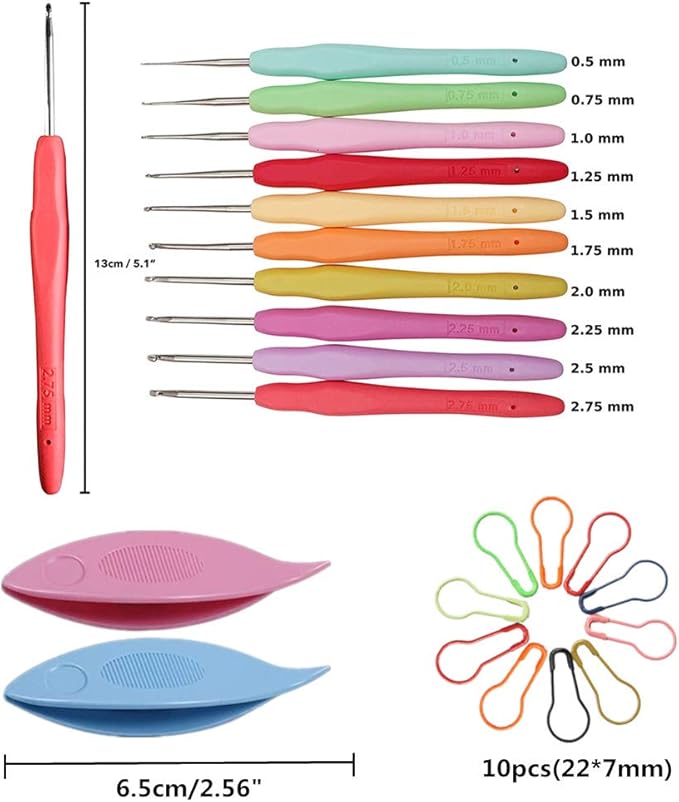 Lewhoo 15 Crochet Thread Balls & 10 Lace Crochet Hooks with Storage Bag, 100% Cotton Thread with 2 Tatting Shutters Tools