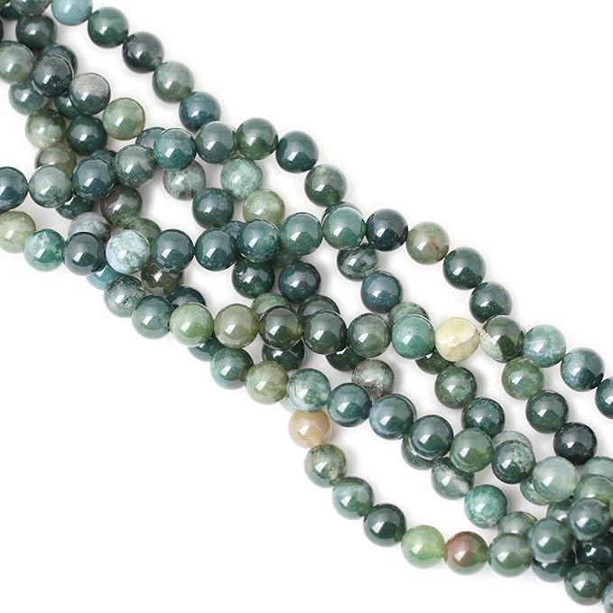 35PCS 10mm Natural Moss Agate Gemstone Round Loose Beads for Jewelry Making DIY 1 Strand 15"
