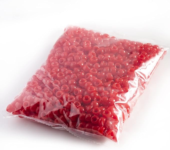 Gxueshan 1000 Pcs Acrylic Red Pony Beads 6x9mm Bulk Kandi Beads for Friendship Bracelet Necklace Jewelry Making Pens Hair Braiding Kit
