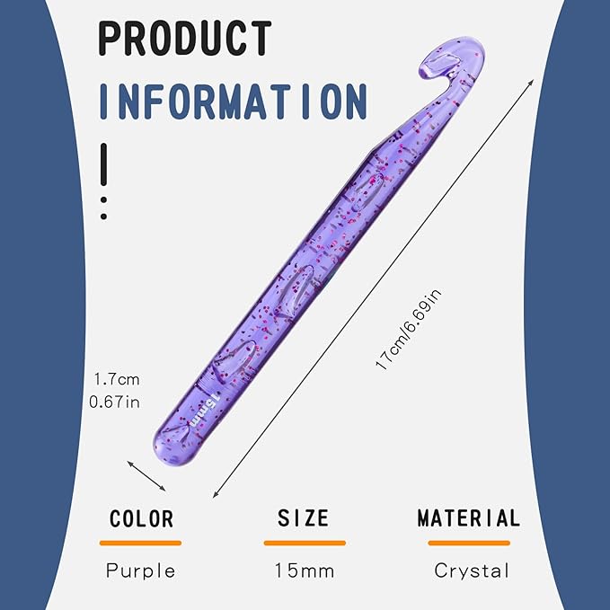 Large Crochet Hooks, 15mm Large Crochet Needles, Huge Crochet Hooks, Colorful Transparent Crystal Crochet Hook for Crocheting Yarn, Chunky Yarn, DIY Crafts (Purple)
