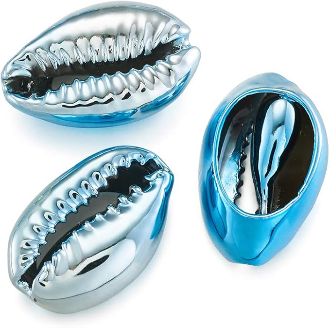 Cheriswelry 100pcs Sea Shell Electroplated Beads Undrilled Sky Blue Spiral Cowrie Shell Oval Beads Ocean Summer Beach Loose Spacer Beads 17~21mm for DIY Bracelet Necklace Jewelry Making