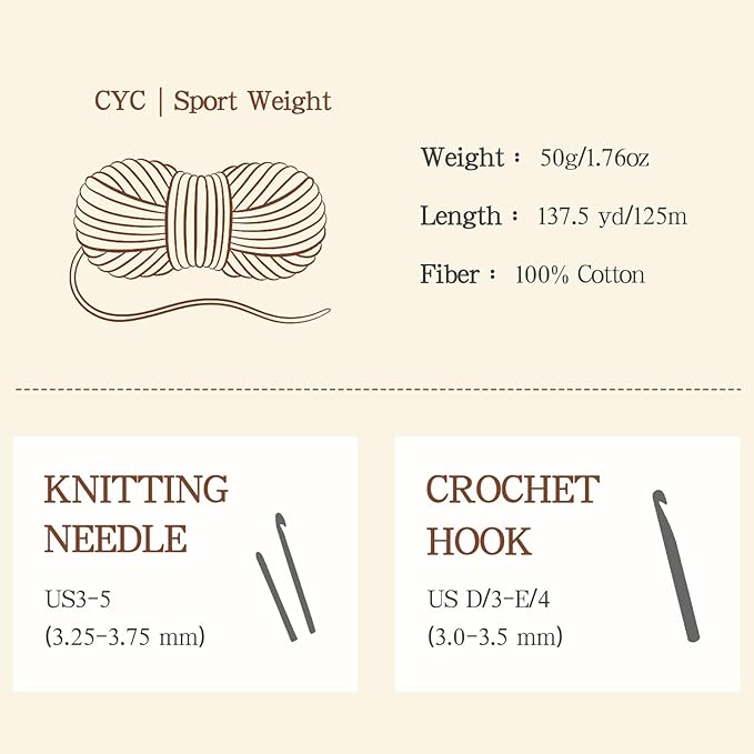 Katech Pure Cotton Yarn for Crocheting & Knitting–Soft Sport Weight CYC #2, 6 Skeins (50g Each, 300g Total), Ideal Crochet Yarn for Dishcloths, Baby Clothes, Socks, Lightweight Scarves（Khaki Green）