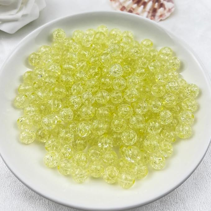 400pcs 8mm Acrylic Crackle Beads - Round Crystal Acrylic Craft Beads with Hole for Jewelry Making - Bracelets, Necklaces - Yellow