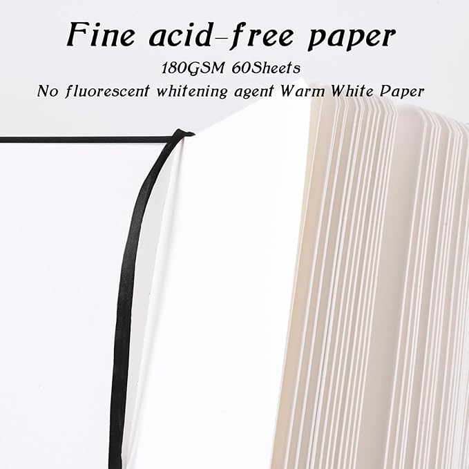 Mix Media Pad,3.5"x5.5" Small Hardcover Leather Art Sketchbook,60 Sheets(112lb/180gsm) Heavyweight Acid Free Artistic Painting Drawing Sketching Paper, Handy Pocket Journal Sketchbook.Black