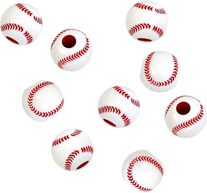 Iconikal 240-Count Acrylic Beads, 12mm Round Plastic Craft Beads for Bracelets, Necklaces, Keychains & Lanyards (Baseball)