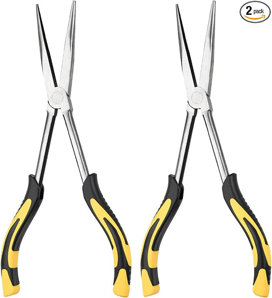 zuzuan premium long needle nose pliers-11’’, paper clamp precision, high carbon steel, soft grip with wire cutter, long nose cutting pliers for home, fishing, jewelry, crafts,2pcs